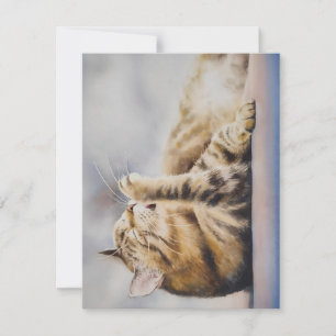 Cartão De Festividades Tabby Cat Mantendo Limpo Em Aquarelas