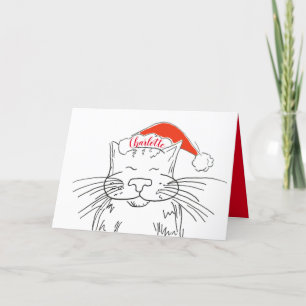 Cartão De Festividades Tabby Cat no Natal vermelho