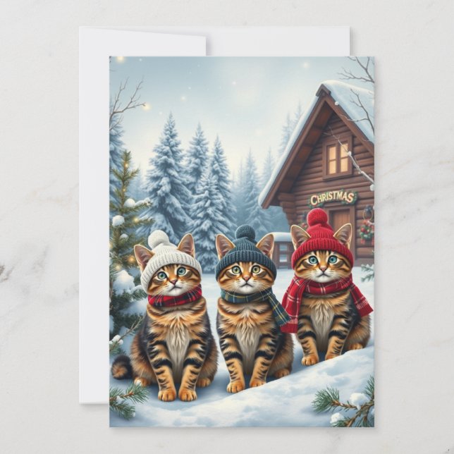 Cartão De Festividades Tabby Cats in Preppy Winter Attire and Hat Winter (Frente)