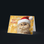 Cartão De Festividades Tabby de Laranja Natal Gato num Chapéu Santa<br><div class="desc">Vermelho e ouro são uma combinação de cores tão bela para representar a temporada de férias e para aqueles que amam felinos,  este gato de mesa laranja está pronto para enviar seus desejos para uma maravilhosa temporada de férias.</div>