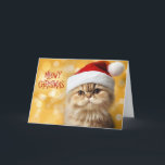 Cartão De Festividades Tabby de Laranja Natal Gato num Chapéu Santa<br><div class="desc">Vermelho e ouro são uma combinação de cores tão bela para representar a temporada de férias e para aqueles que amam felinos,  este gato de mesa laranja está pronto para enviar seus desejos para uma maravilhosa temporada de férias.</div>
