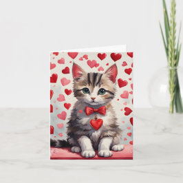 Cartão De Festividades Tabby Kitten & Hearts Meow-Velous Placa de Namorad