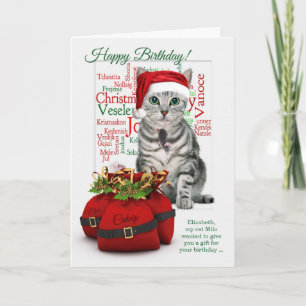 Cartão De Festividades Tabby Personalizado de Aniversário do Natal
