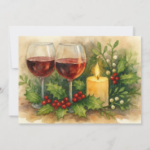 Cartão De Festividades Taças de Vinho de Natal Vela Azevinho & Visco