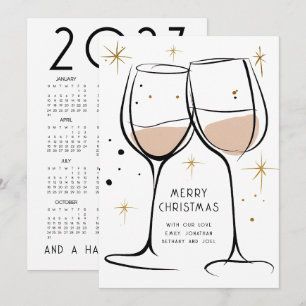 Cartão De Festividades Taças de Vinho Doodle Calendário 2027 Feliz Natal