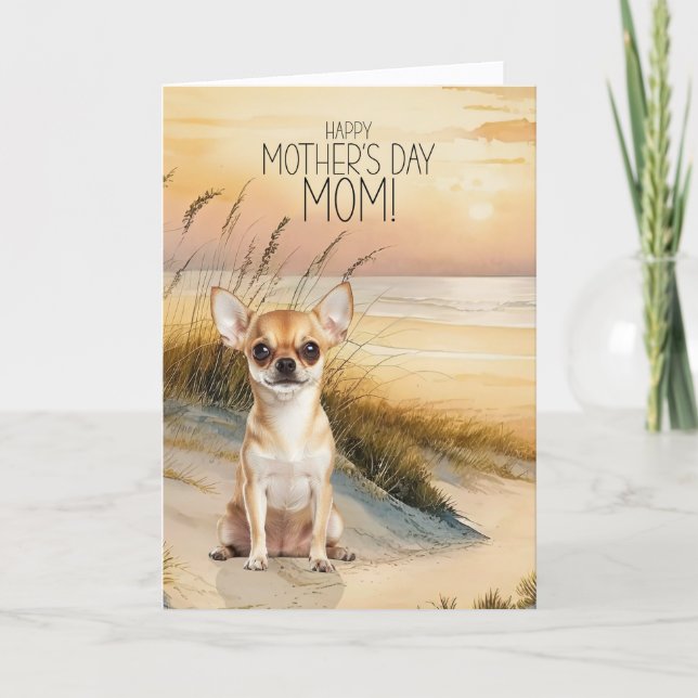 Cartão De Festividades Tan Chihuahua Dog Sunset Beach Mother's Day (Frente)