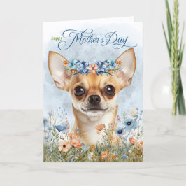 Cartão De Festividades Tan Chihuahua Dog with Wildflowers Mother's Day