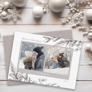 Cartão De Festividades Tan & Cinza Winter Botanicals Watercolor 2 Fotogra