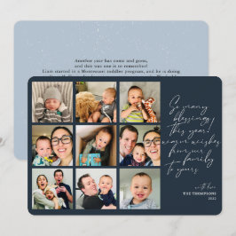 Cartão De Festividades Tantas Bênçãos Ano de Revisão Foto Colagem Azul H