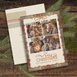 Cartão De Festividades Tartan Border Christmas 4 Photo Template ID1141A