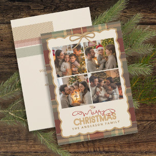 Cartão De Festividades Tartan Border Christmas 4 Photo Template ID1141A