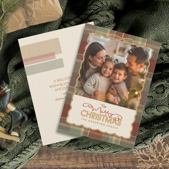Cartão De Festividades Tartan Border Christmas Photo Template ID1141A (Criador carregado)
