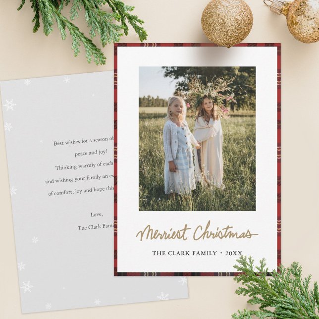 Cartão De Festividades Tartan Border Snowflakes Felcava o Natal mais feli (Criador carregado)