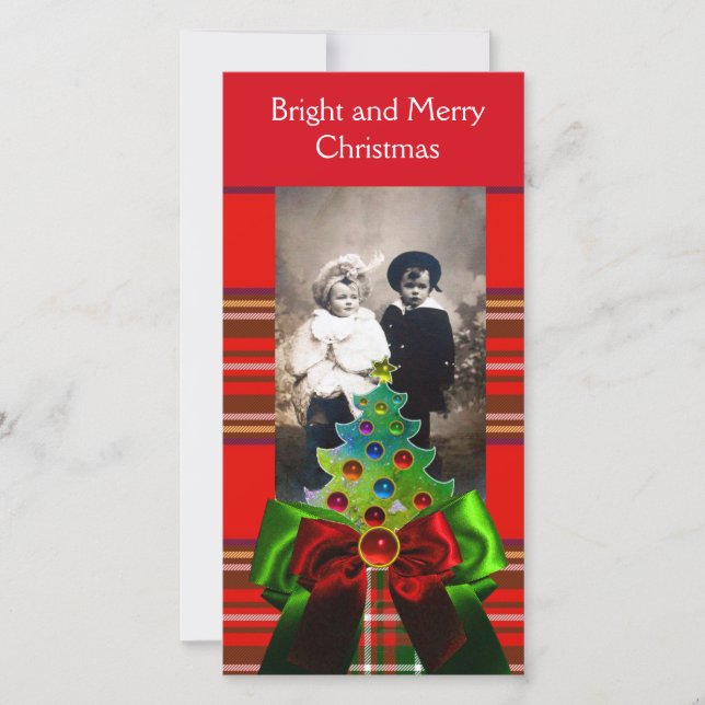 CARTÃO DE FESTIVIDADES TARTAN ESCOCÊS, ÁRVORE DE NATAL E ARCOS VERDES VER (Frente)