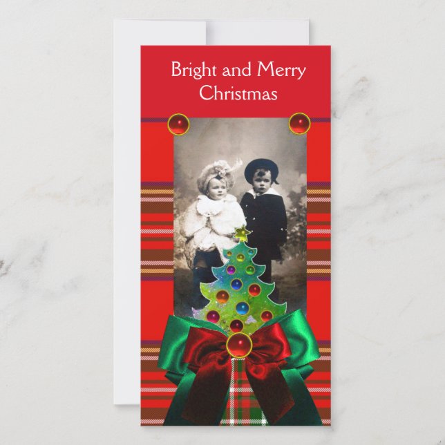 CARTÃO DE FESTIVIDADES TARTAN ESCOCÊS, ÁRVORE DE NATAL E ARCOS VERDES VER (Frente)