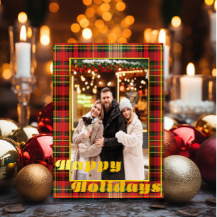 Cartão De Festividades Tartan Festivo Vermelho e Verde "Feriados Felizes"