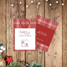 Cartão De Festividades Tartan Monograma Família Burgundy