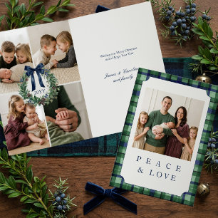 Cartão De Festividades Tartan Multifoto de Natal de Luxo e Estilo Antigo