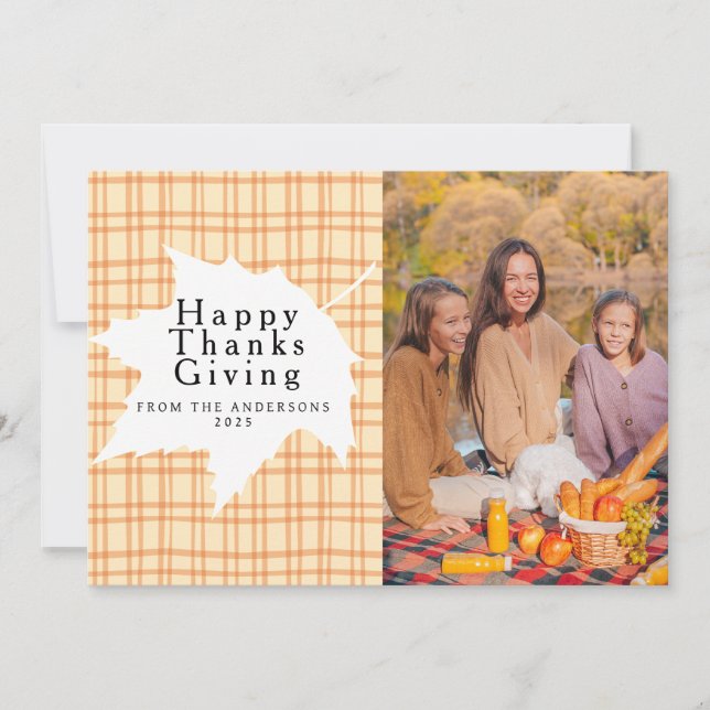 Cartão De Festividades Tartan Plaid | Happy Thanksgiving Autumn Photo (Frente)