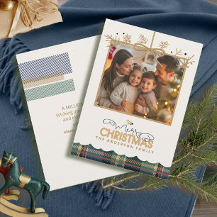 Cartão De Festividades Tartan Trim Christmas Hanging Photo ID1141B