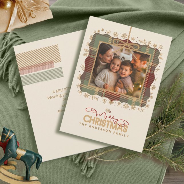 Cartão De Festividades Tartan Trim Christmas One Photo Message ID1141A (Criador carregado)
