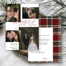 Cartão De Festividades Tartan Verde Vermelho Moderno Merrily Após Casamen