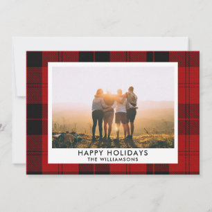 Cartão De Festividades Tartan Vermelho e Preto Nome Personalizado Foto Me