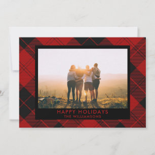 Cartão De Festividades Tartan Vermelho e Preto Nome Personalizado Foto Me