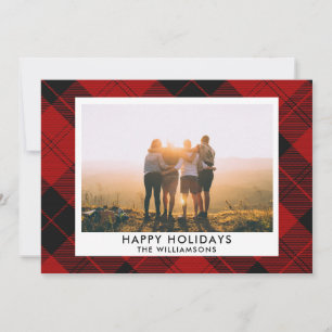 Cartão De Festividades Tartan Vermelho e Preto Nome Personalizado Mensage