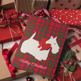 Cartão De Festividades Tartan Xadrez Vermelho Scottie Saudação