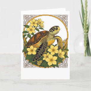 Cartão De Festividades Tartaruga Marinha E Flores Amarelas De Gelsemio