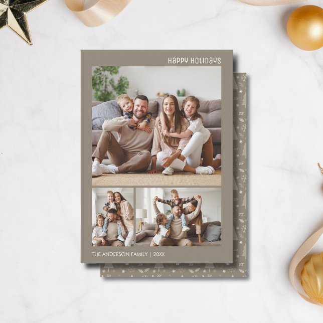 Cartão De Festividades Taupe da Família Colagem de Fotos de Natal (Christmas Photo Collage Family Taupe Holiday Card)