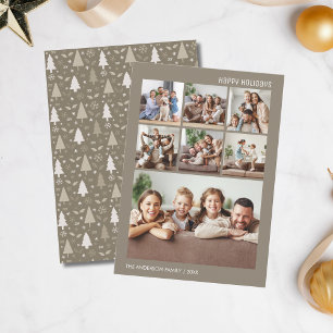 Cartão De Festividades Taupe de Natal da Colagem de Fotos da Família Mode
