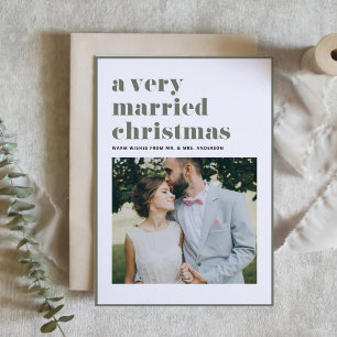 Cartão De Festividades Taupe Green Casou-Se Com Foto Moderna De Natal