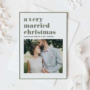 Cartão De Festividades Taupe Green Casou-Se Com Foto Moderna De Natal