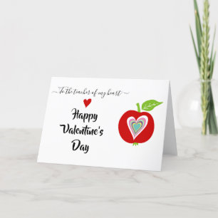 Cartão De Festividades Teachers Valentines day colorful hearts and apple