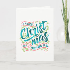Cartão De Festividades Teal de Foto da Tipografia de Natal Mágica ID441