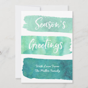 Cartão De Festividades Teal Watercolor Brush Cava Foto De Natal