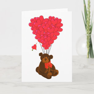 Cartão De Festividades Teddy bear and  heart balloons
