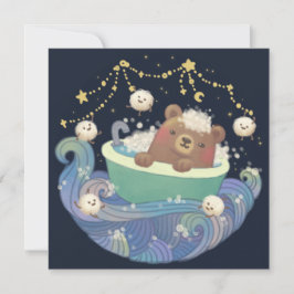 Cartão De Festividades Teddy Bear in Bathtub Boat with Fluffy Monsters