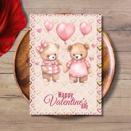 Cartão De Festividades Teddy Bears Balloons Happy Valentines Day