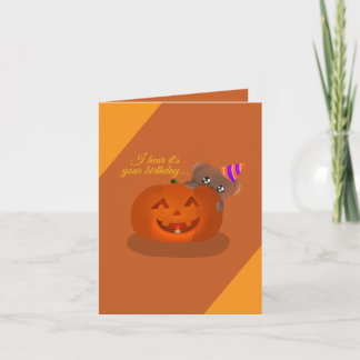 Cartão De Festividades Teddy Hiding Behind a Pumpkin Birthday Card