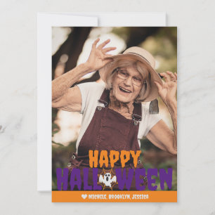 Cartão De Festividades Teia de Aranha laranja Assustadora Foto Feliz Dia