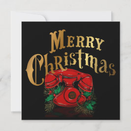 Cartão De Festividades Telefone antigo de Natal Vermelho