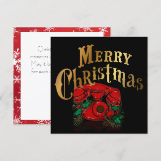 Cartão De Festividades Telefone antigo de Natal Vermelho