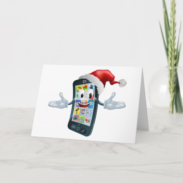 Cartão De Festividades Telefone celular feliz de Natal (Frente)