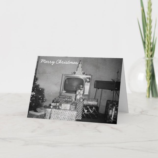 Cartão De Festividades Televisão do século Médio de Natal 1950 Monocromo (Frente)