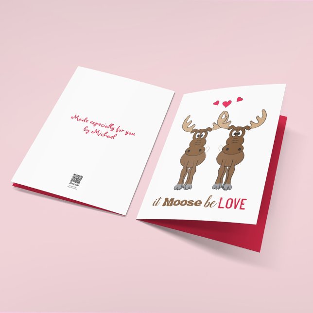 Cartão De Festividades Tem de ser Amor Dia dos Namorados Fofo Divertido (It Moose be love cute Valentine's Day greeting card. )