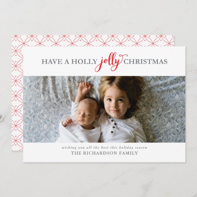 CARTÃO DE FESTIVIDADES TÊM UMA FOTO PLANA DE NATAL HOLLY JOLLY (Frente/Verso)