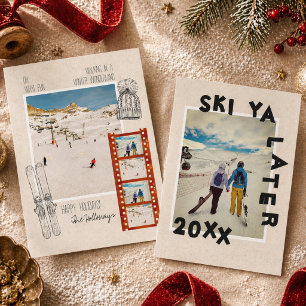 Cartão De Festividades Tema de Esqui Foto de Natal Única para Inverno